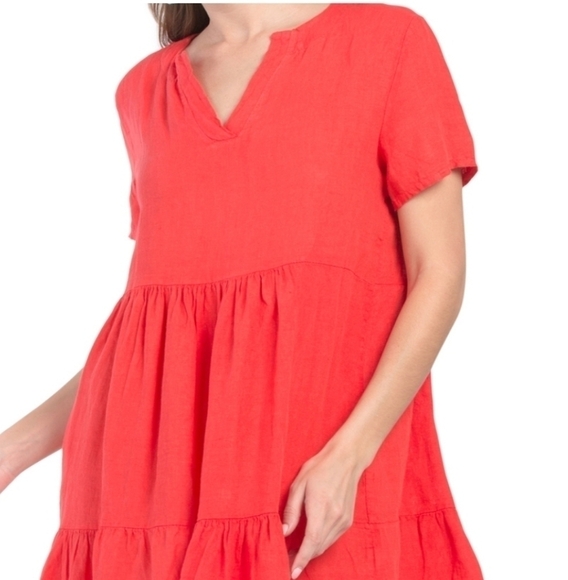 𝅺Francesca Bettini linen Notch Neck Tiered Dress - Picture 2 of 6